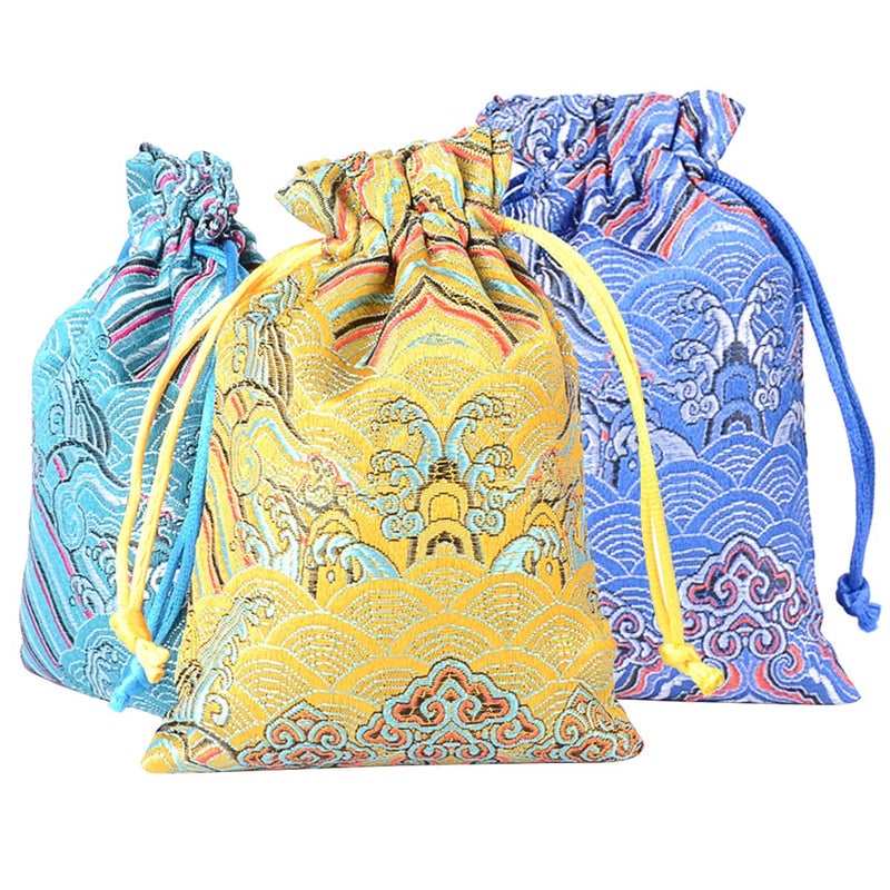 PINOWU 10pcs Silk Brocade Jewelry Pouch Bag 4x5.5 for Wedding Party Favors, Drawstring Coin Purse Embroidered Sachet Candy Chocolate Bag for Christmas New Year Birthday Party (Thick) - Image 4